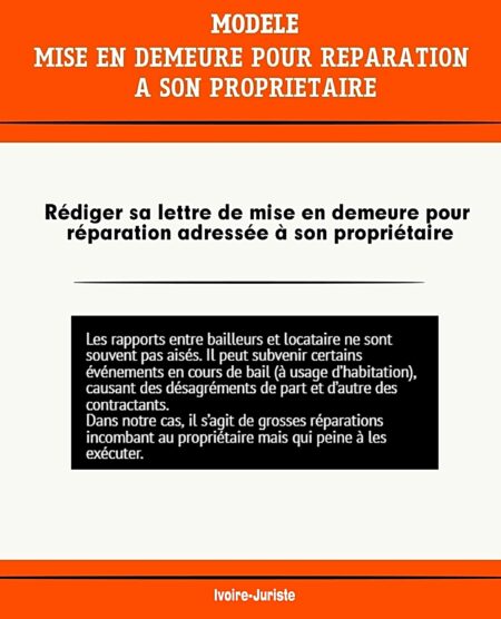 Lettre de mise en demeure pour réparation au propriétaire (Bail à usage d'habitation)