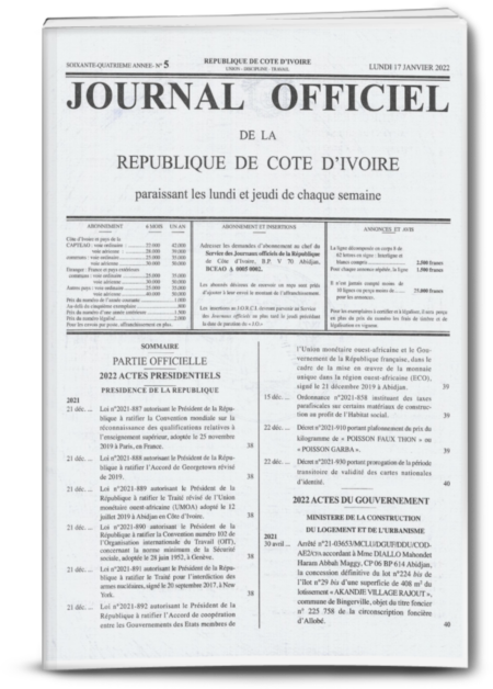 Journal Officiel N°06 du Jeudi 20 Janvier 2022