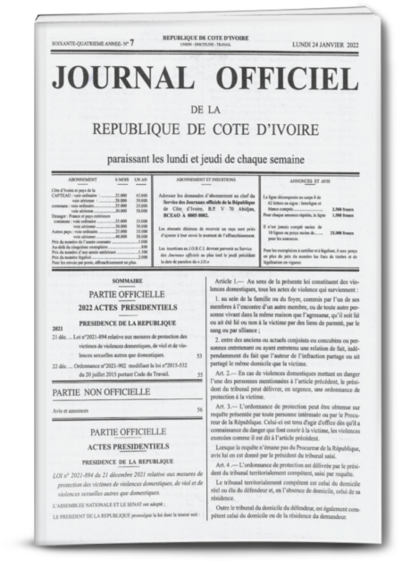 Journal Officiel N°07 du Lundi 24 Janvier 2022 (PDF)