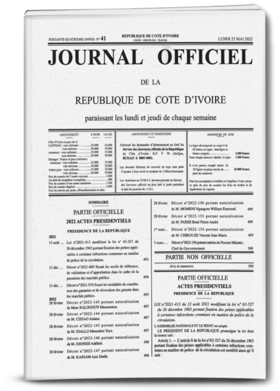 Journal Officiel N°41 du Lundi 23 Mai 2022