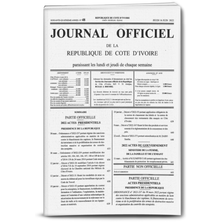 Journal Officiel N° 48 du Jeudi 16 Juin 2022