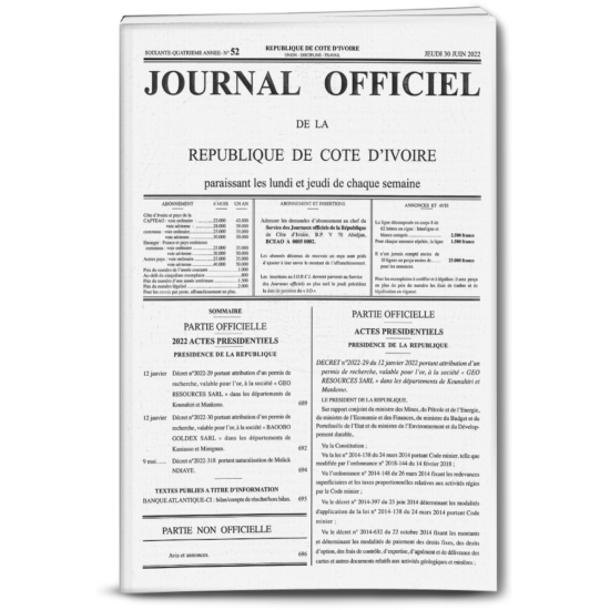 Journal Officiel N°52 du Jeudi 30 Juin 2022