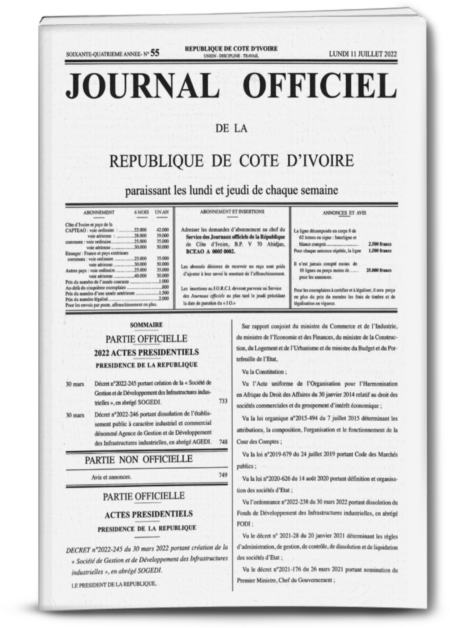 Journal Officiel N° 55 du Lundi 11 Juillet 2022