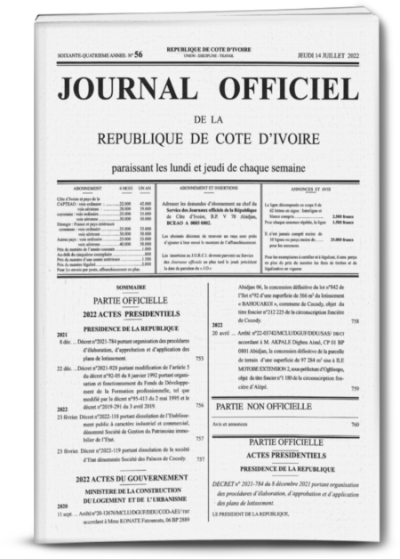 Journal Officiel N° 56 du Jeudi 14 Juillet 2022