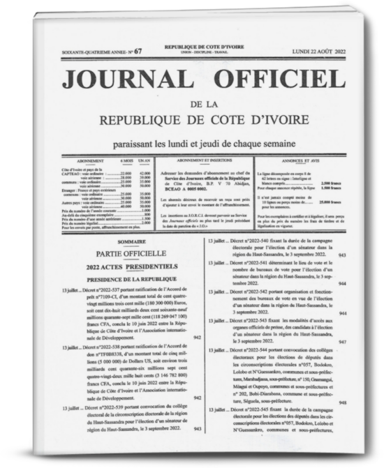 Journal Officiel N°67 du Lundi 22 Aout 2022(PDF)