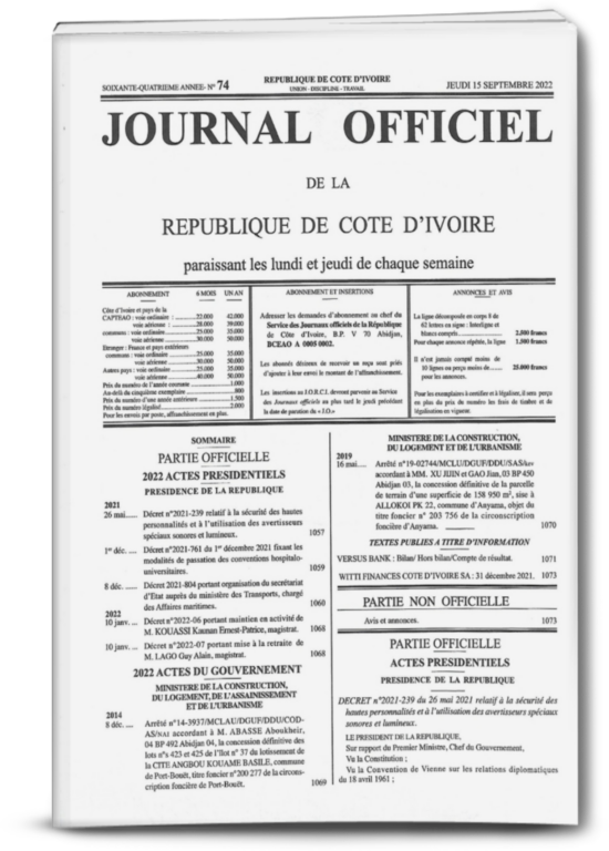 Journal Officiel N°74 du Jeudi 15 Septembre 2022 (PDF)