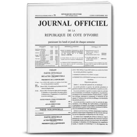 Journal Officiel N°75 du Lundi 19 Septembre 2022 (République de Côte d'Ivoire) – JORCI