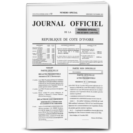 Journal Officiel Spécial N° 13 du Mercredi 09 Novembre 2022