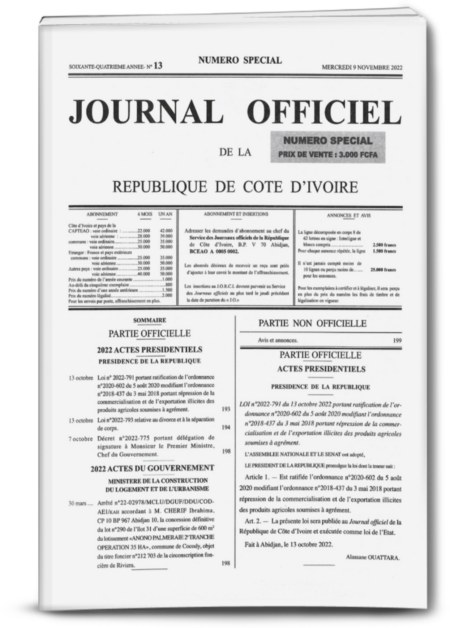 Journal Officiel Spécial N° 13 du Mercredi 09 Novembre 2022