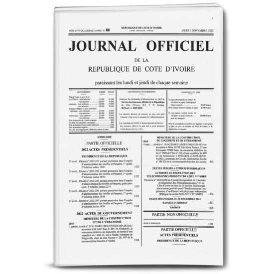 Journal Officiel N° 88 du Jeudi 03 Novembre 2022
