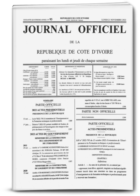 Journal Officiel N° 93 du Lundi 21 Novembre 2022 (PDF)