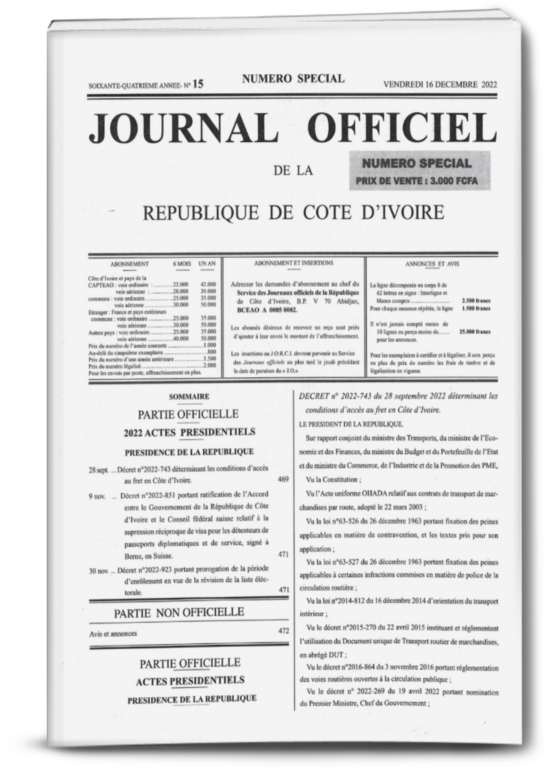 Journal Officiel Spécial N° 15 du Vendredi 16 Décembre 2022 (PDF)