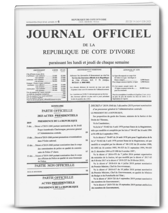 Journal Officiel N° 6 du Jeudi 19 janvier 2023 (PDF)