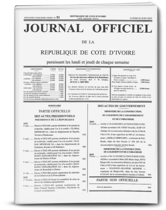 Journal Officiel N°51 du Lundi 26 Juin 2023