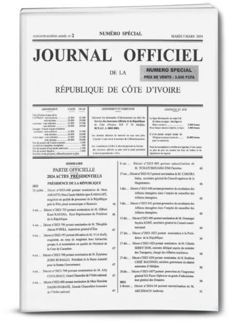 Journal Officiel Spécial N° 2 du Mardi 05 Mars 2024 (PDF)