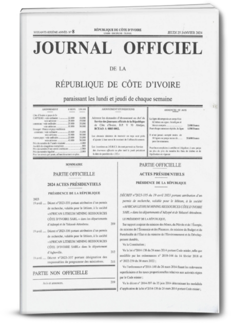 Journal Officiel N° 08 du Jeudi 25 janvier 2024 (PDF)