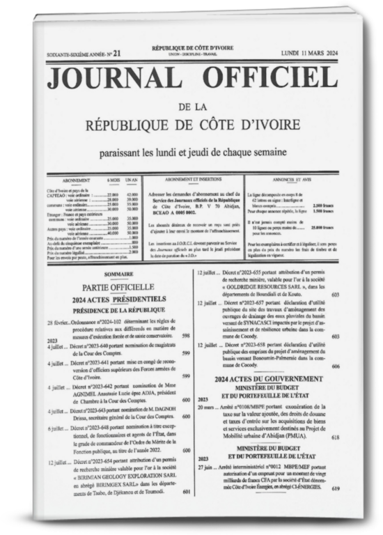 Journal Officiel N°21 du 11 mars 2024