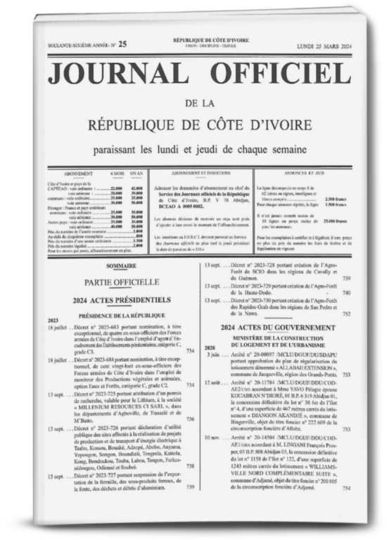Journal Officiel N°25 du lundi 25 mars 2024