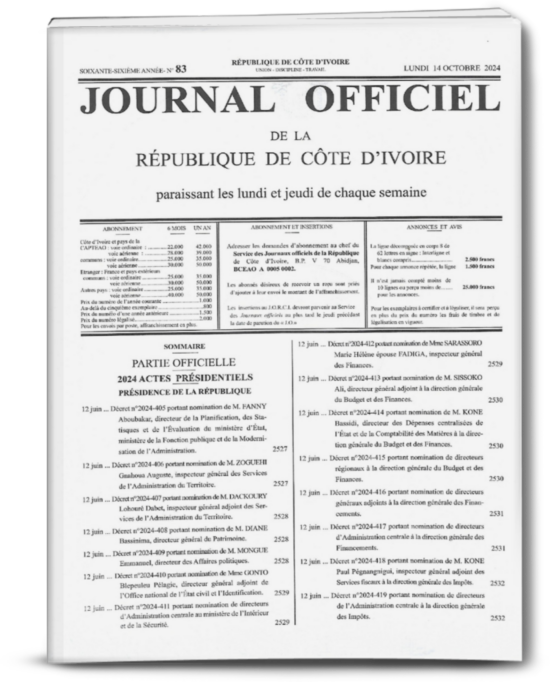 Journal Officiel N°83 du lundi 14 octobre 2024