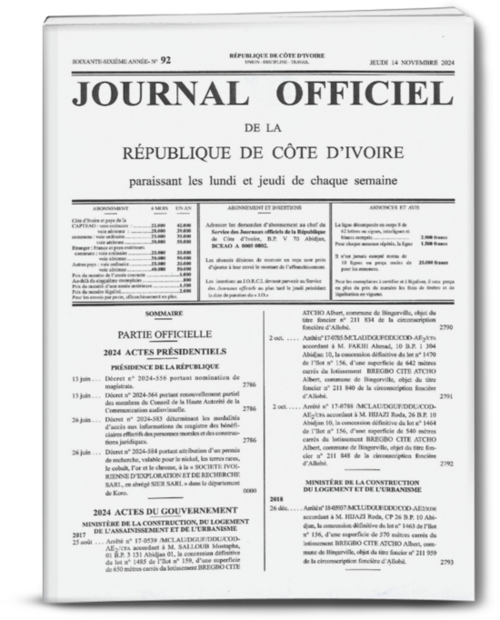 Journal Officiel N°92 du jeudi 14 Novembre 2024