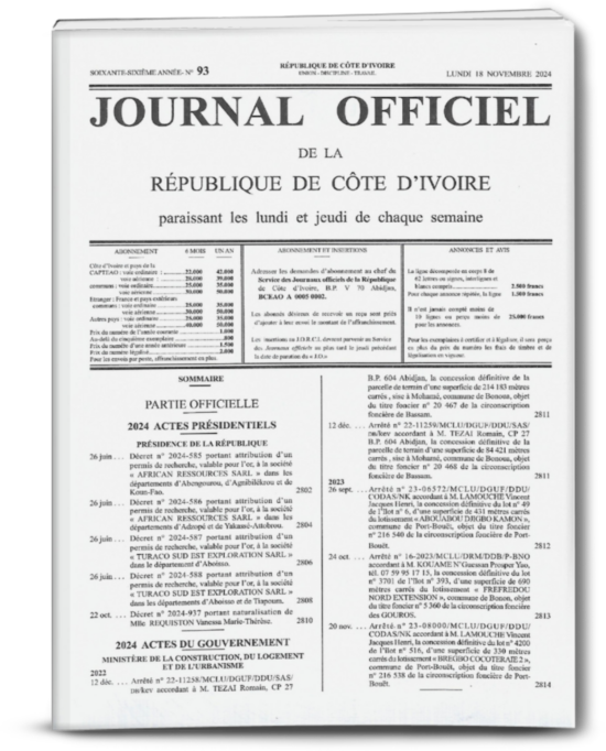 Journal Officiel N°93 du lundi 18 Novembre 2024