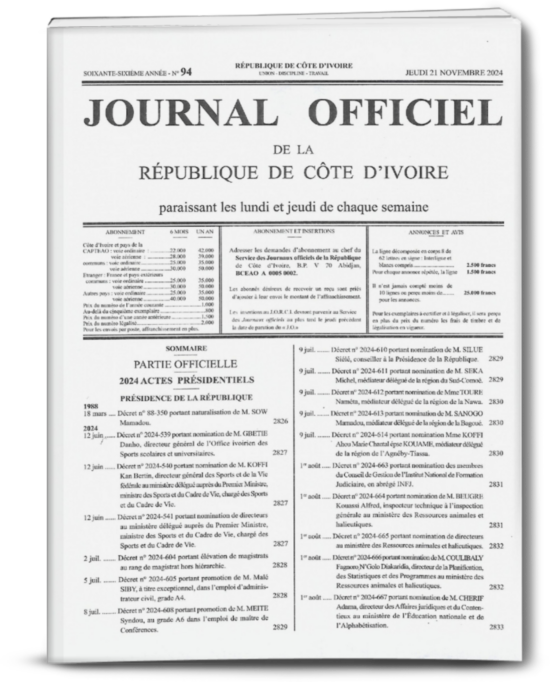 Journal Officiel N°94 du jeudi 18 Novembre 2024