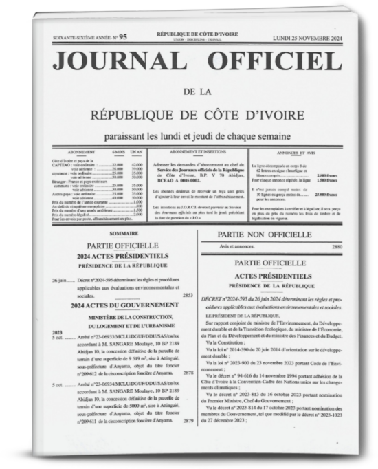 Journal Officiel N°95 du lundi 25 Novembre 2024