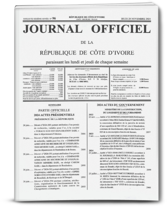 Journal Officiel N°96 du jeudi 28 Novembre 2024