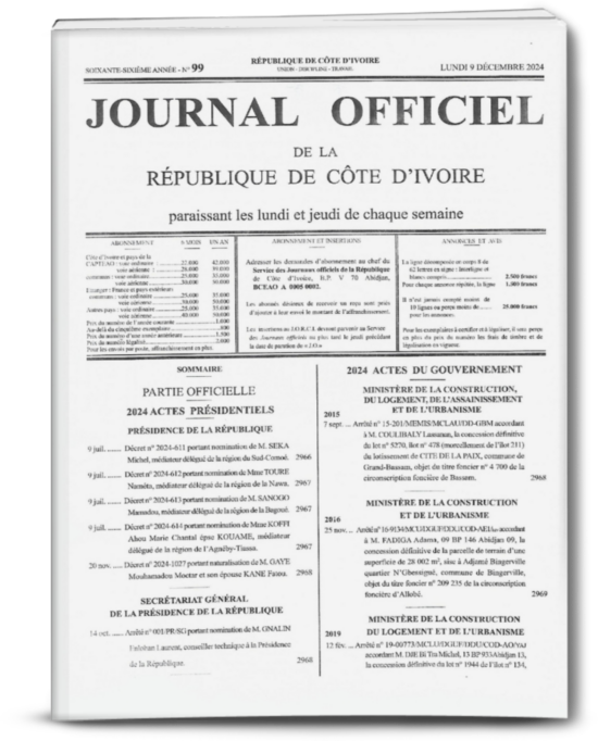 Journal Officiel N°99 du lundi 09 Décembre 2024