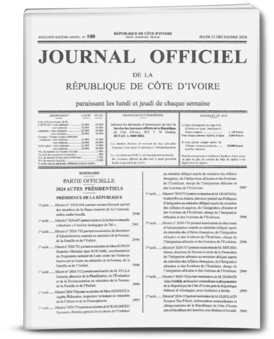 Journal Officiel N°100 du jeudi 12 Décembre 2024