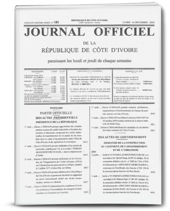 Journal Officiel N°101 du lundi 16 Décembre 2024