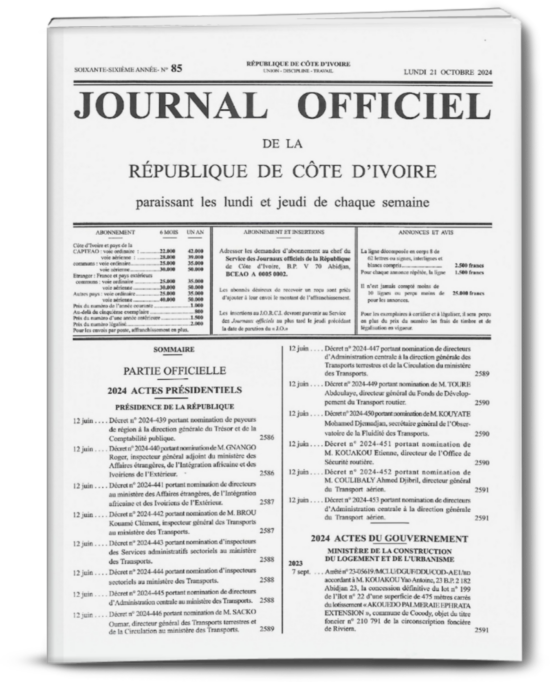 Journal Officiel N°84 du jeudi 17 octobre 2024