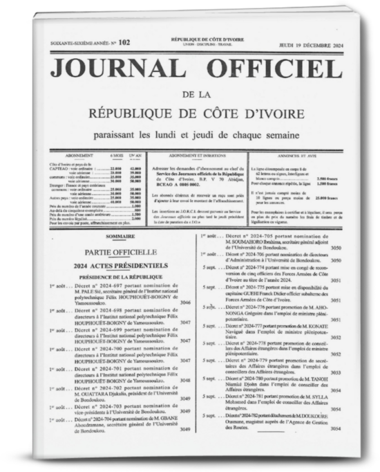 Journal Officiel N°102  du jeudi 19 Décembre 2024