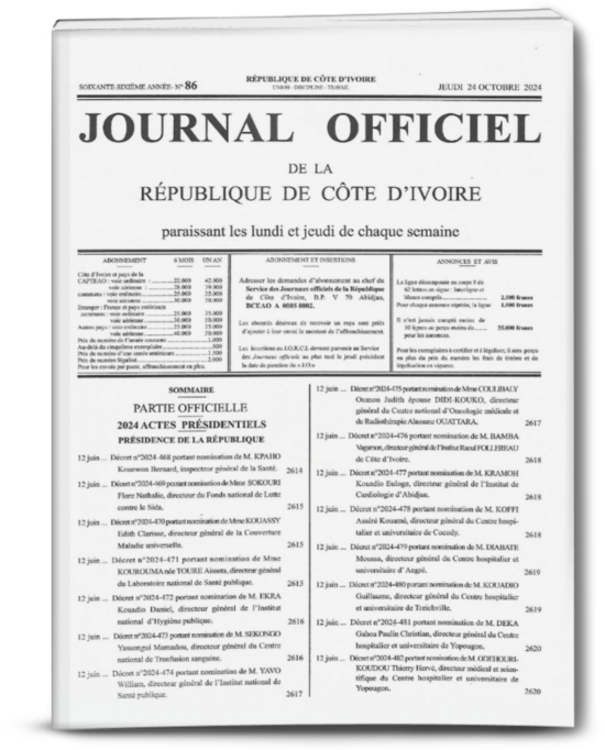 Journal Officiel N°86 du jeudi 24 octobre 2024