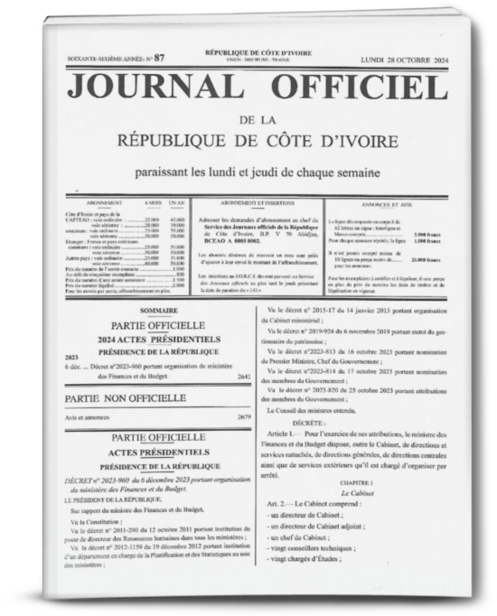 Journal Officiel N°87 du lundi 28 octobre 2024