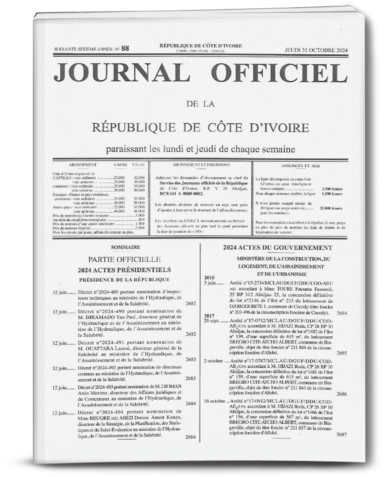 Journal Officiel N°89 du lundi 04 Novembre 2024