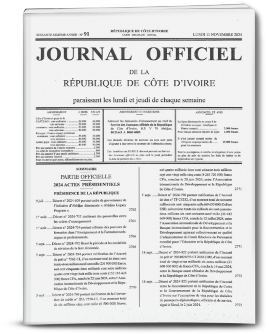 Journal Officiel N°91 du lundi 11 Novembre 2024