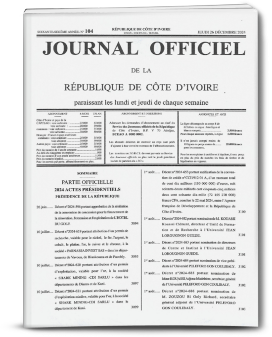 Journal Officiel N°104  du Jeudi 26 Décembre 2024