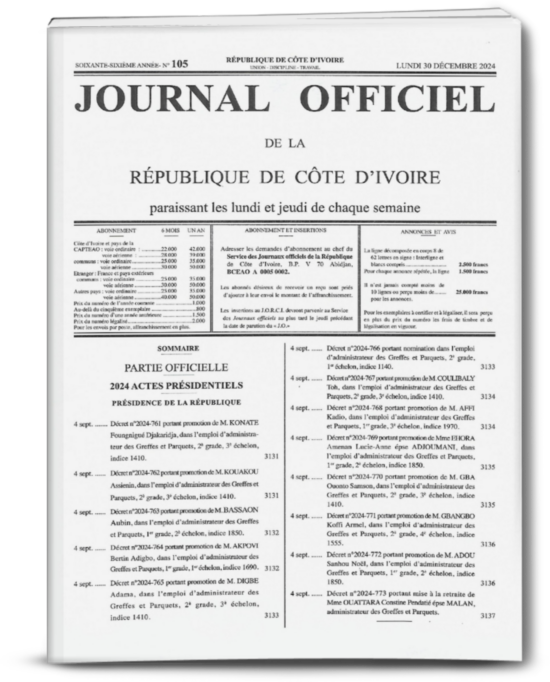 Journal Officiel N°105 du Lundi 30 Décembre 2024