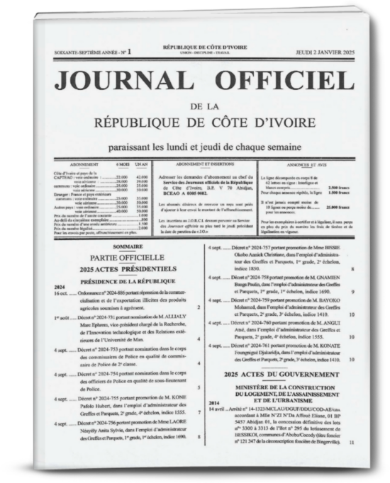 Journal Officiel N°1 du Jeudi 02 Janvier 2025