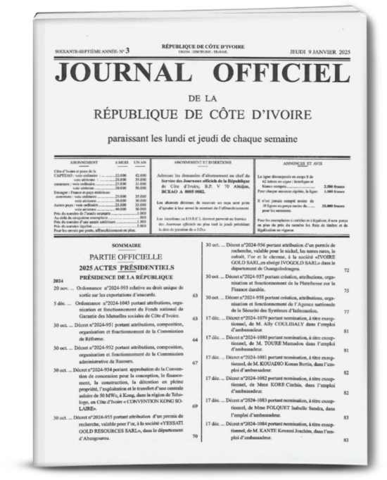 Journal Officiel N°3 du Jeudi 09 Janvier 2025