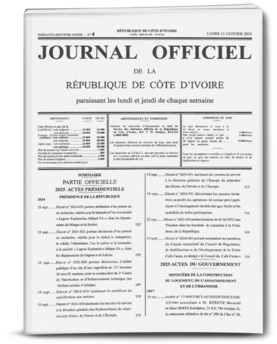 Journal Officiel N°4 du Lundi 13 Janvier 2025