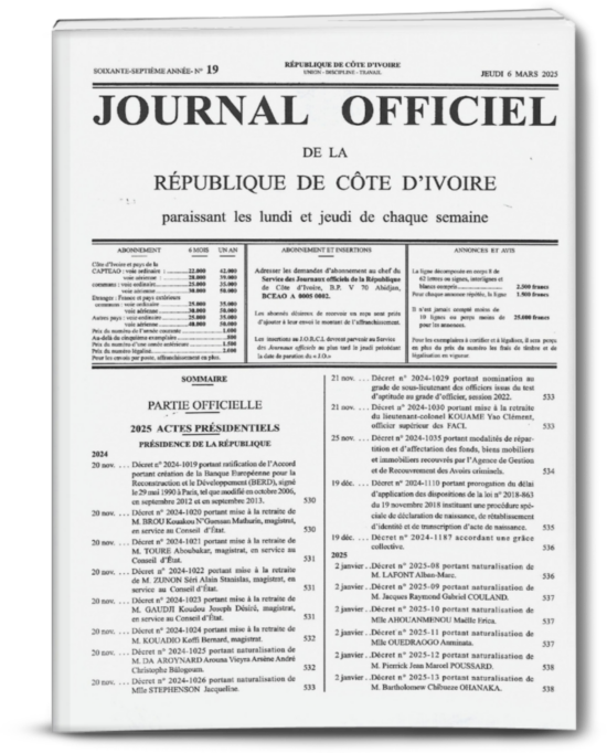 Journal Officiel  JO N°19 du jeudi 6 mars 2025