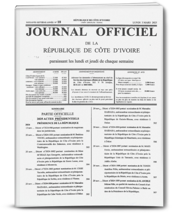 Journal Officiel  JO N°18 du Lundi 03 Mars 2025