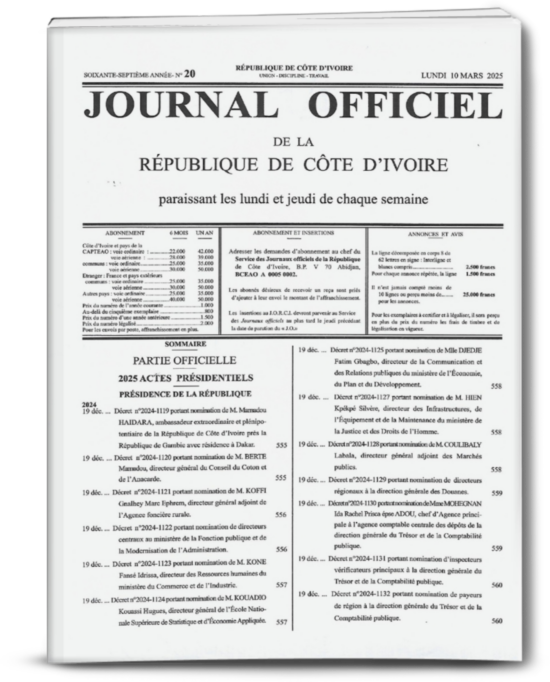 Journal Officiel JO N°20 du Lundi 10 mars 2025
