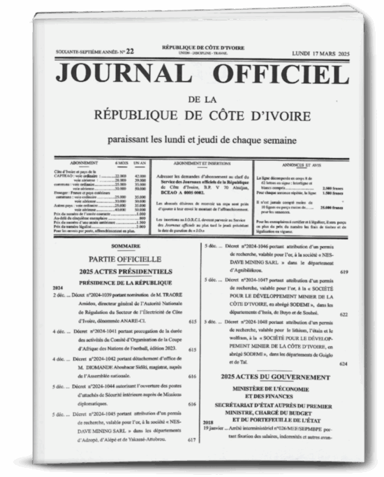 Journal Officiel JO N°22 du Lundi 17 Mars 2025