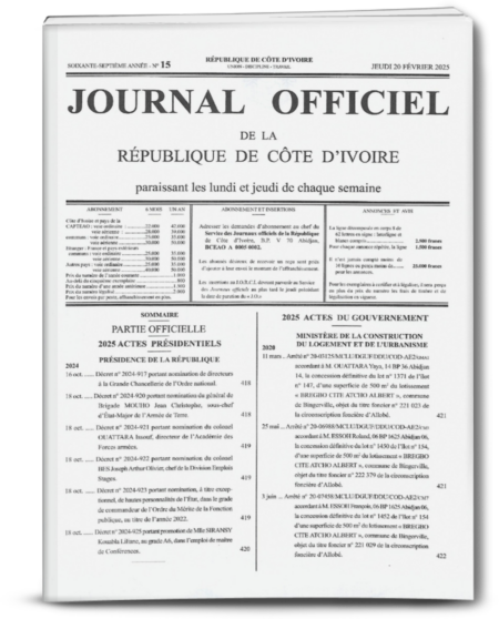 Journal Officiel N°15 du jeudi 20 Février 2025