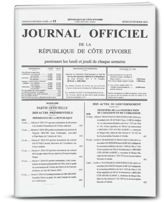 Journal Officiel N°15 du jeudi 20 Février 2025
