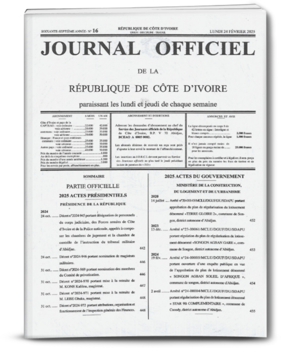 Journal Officiel  N°16 du lundi 24 Février 2025