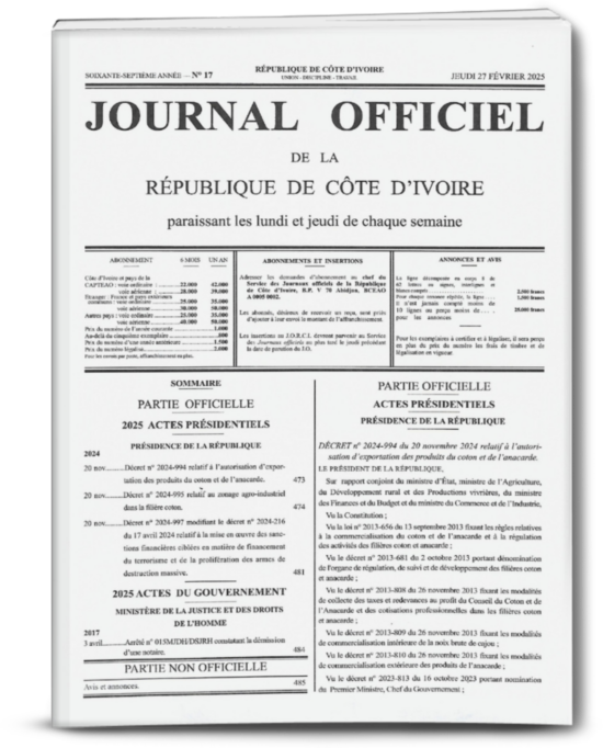 Journal Officiel  N°17 du jeudi 27 Février 2025